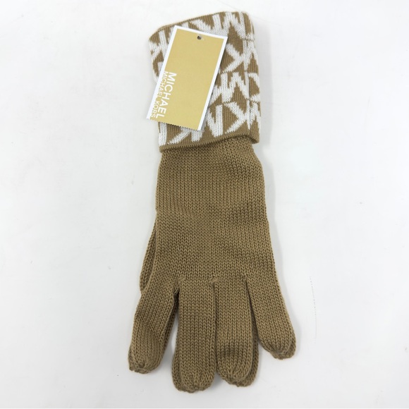 NEW Michael Kors Tan Logo Knit Fold Over Gloves - Picture 2 of 7